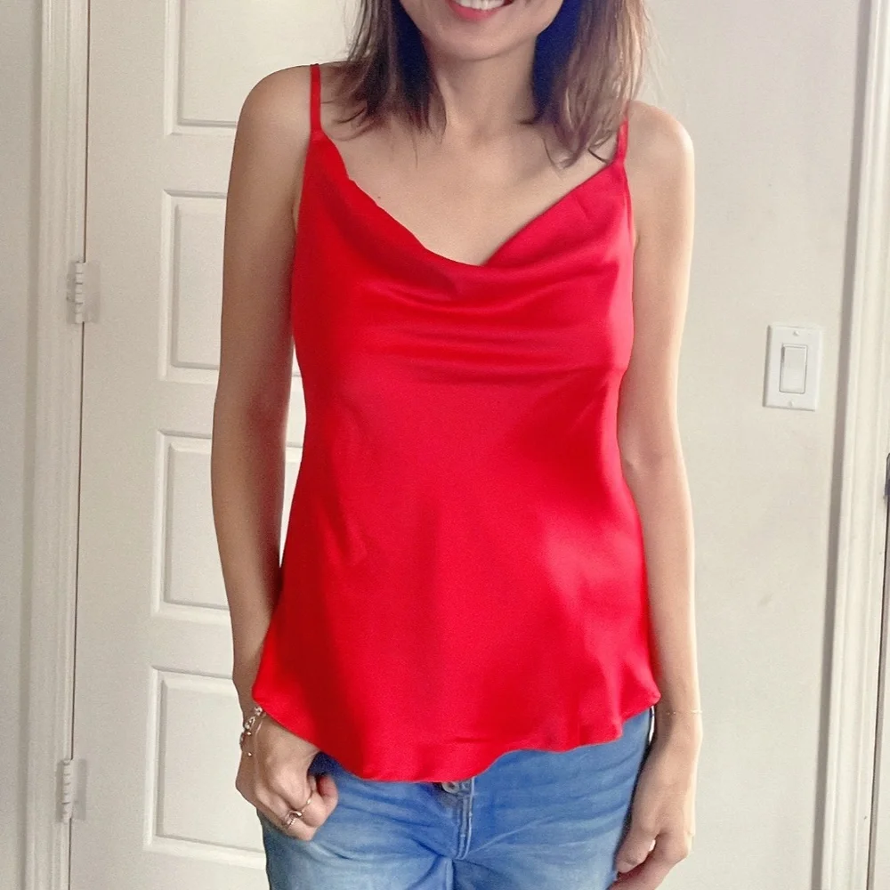 071 Luxe Satin Drapey Adjustable Strap Cami Top - Picture 6 of 12